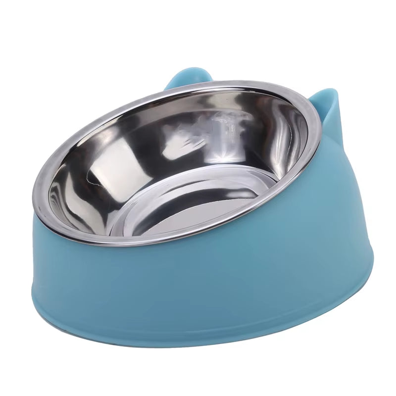 Cat Bowl Creative Inclined Kitten Puppy Food Feeding Bowls Stainless Steel Drinking Feeder | Pet Dogs Cats Feeders