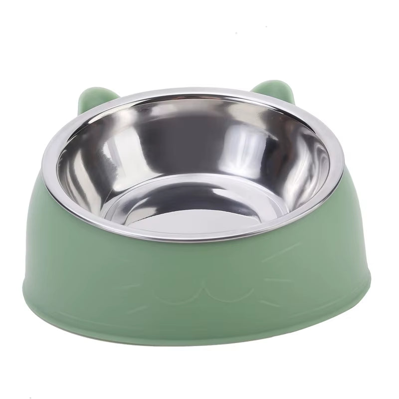 Cat Bowl Creative Inclined Kitten Puppy Food Feeding Bowls Stainless Steel Drinking Feeder | Pet Dogs Cats Feeders