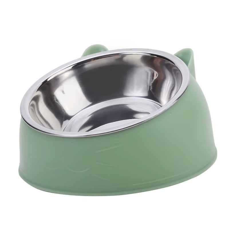 Cat Bowl Creative Inclined Kitten Puppy Food Feeding Bowls Stainless Steel Drinking Feeder | Pet Dogs Cats Feeders