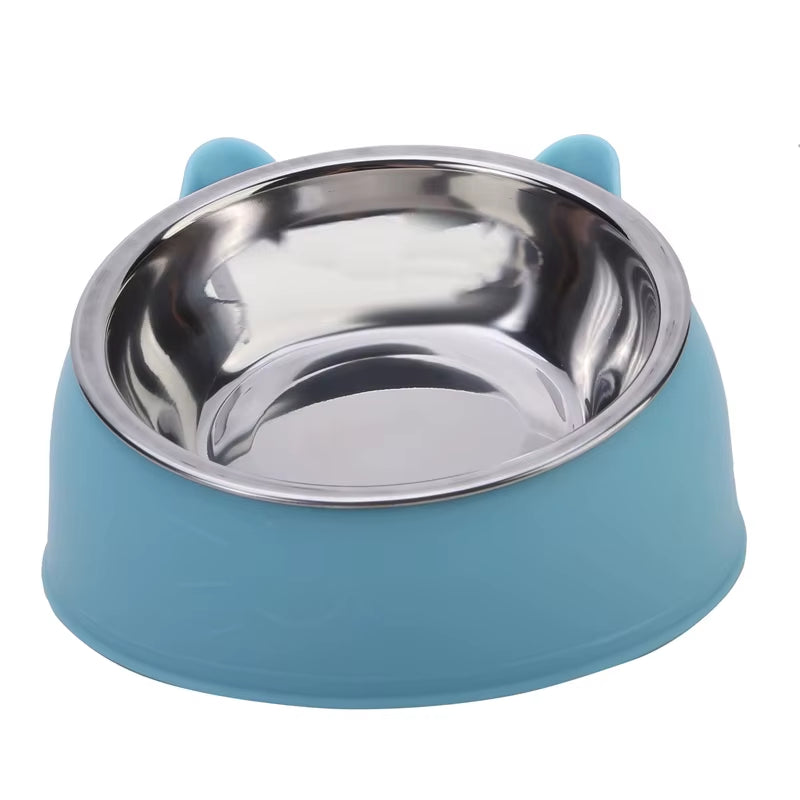 Cat Bowl Creative Inclined Kitten Puppy Food Feeding Bowls Stainless Steel Drinking Feeder | Pet Dogs Cats Feeders